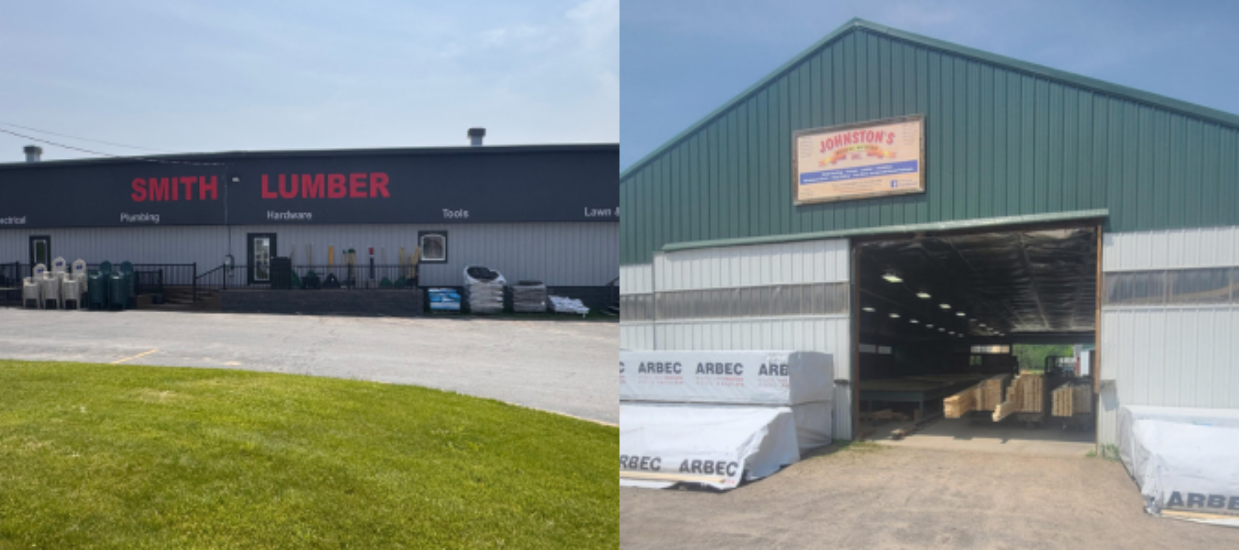 Smith Lumber & Johnston's Building Materials store fronts.